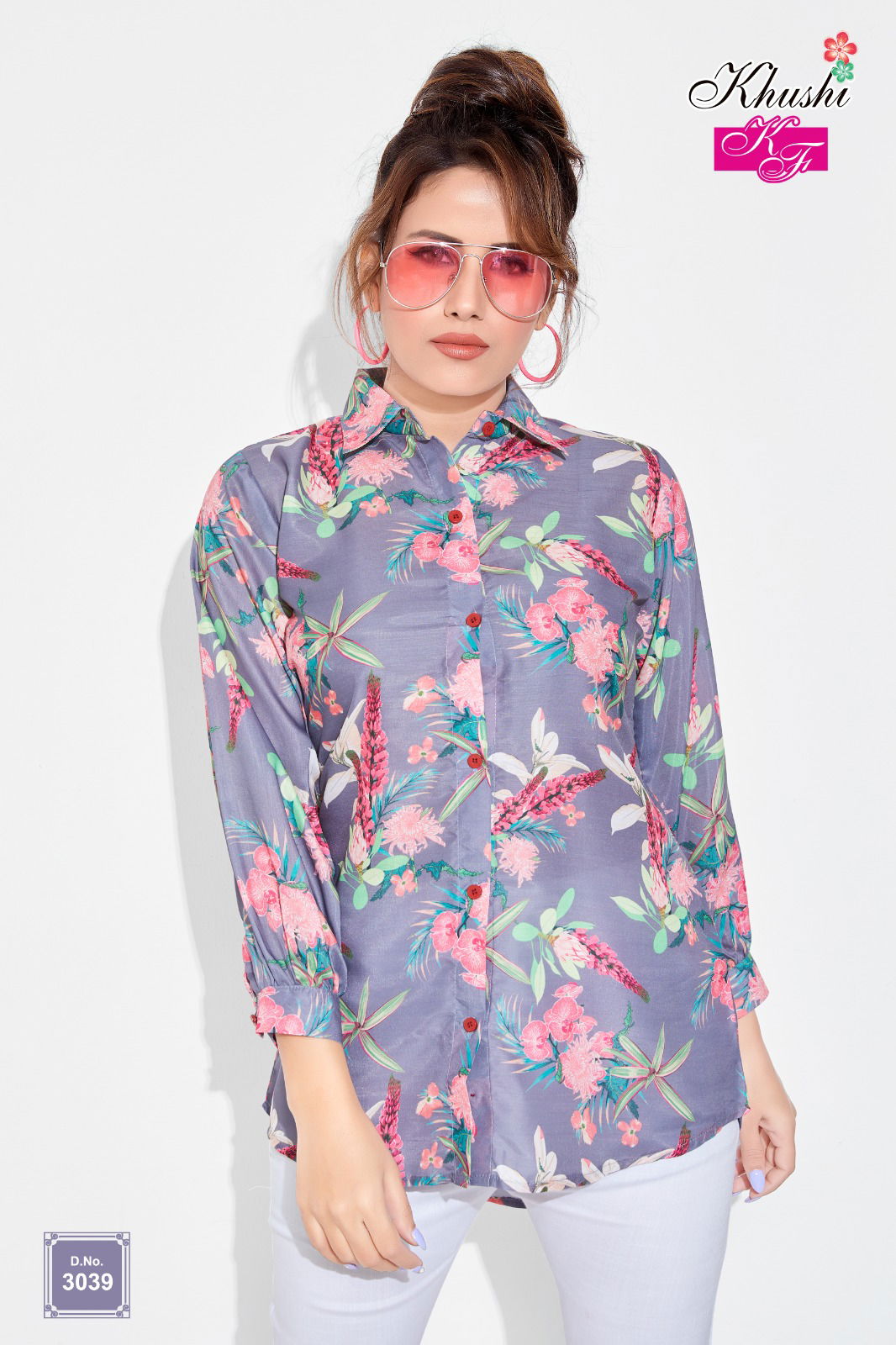 Designer Printed Office Wear Ladies Shirt Catalog